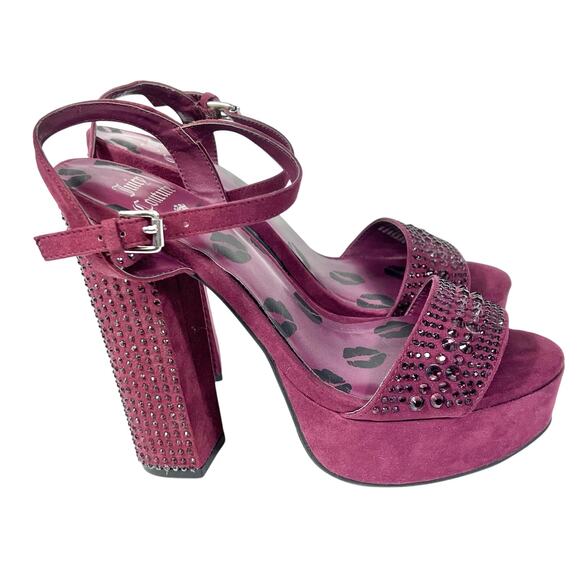 Juicy Couture Trice Platform Heels Size 7.5 Wine Color Rhinestone Embellishments - Picture 2 of 14